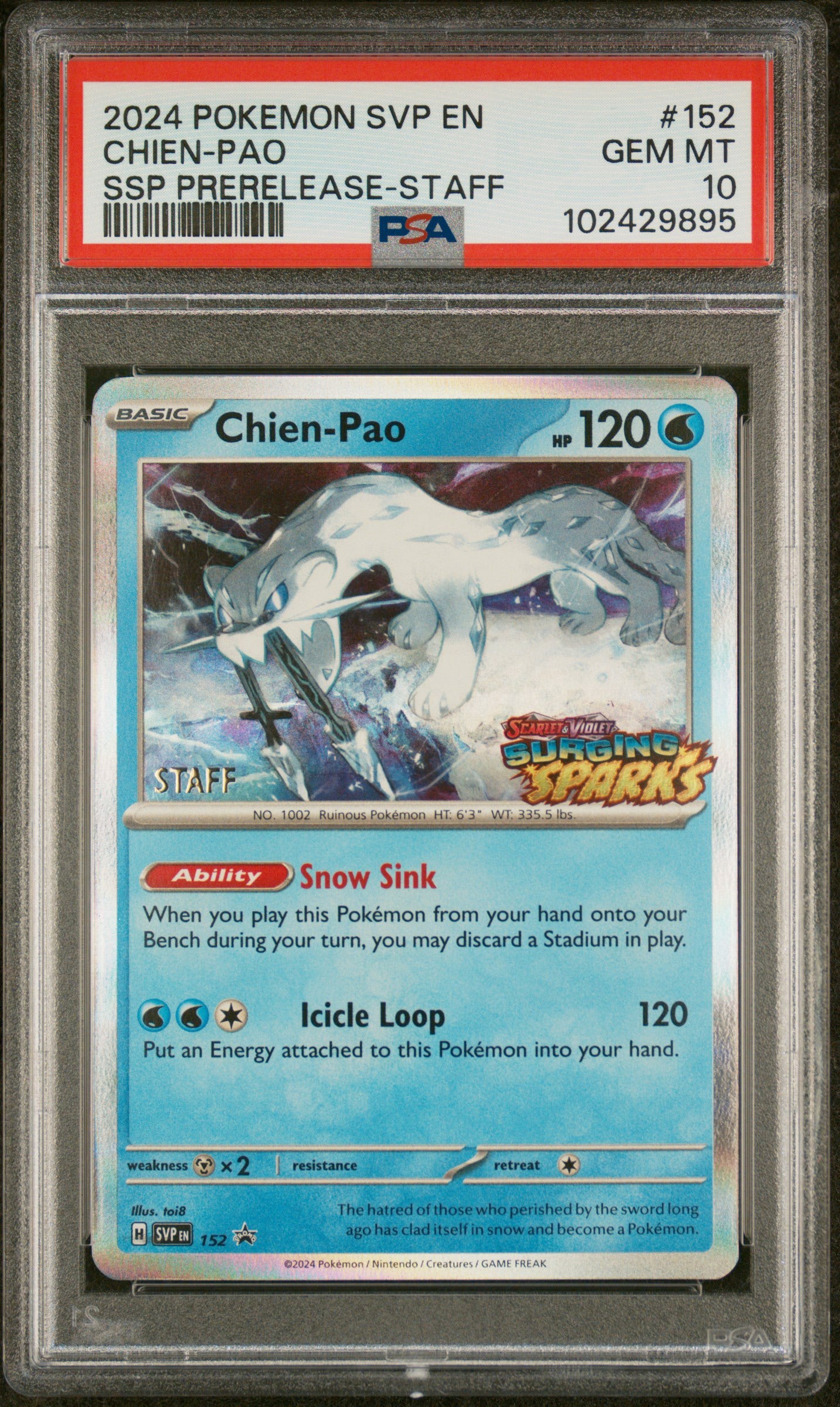 Psa 10 2024 POKEMON SVP EN-SV BLACK STAR PROMO #152 CHIEN-PAO SSP PRERELEASE-STAFF - Doe's Cards