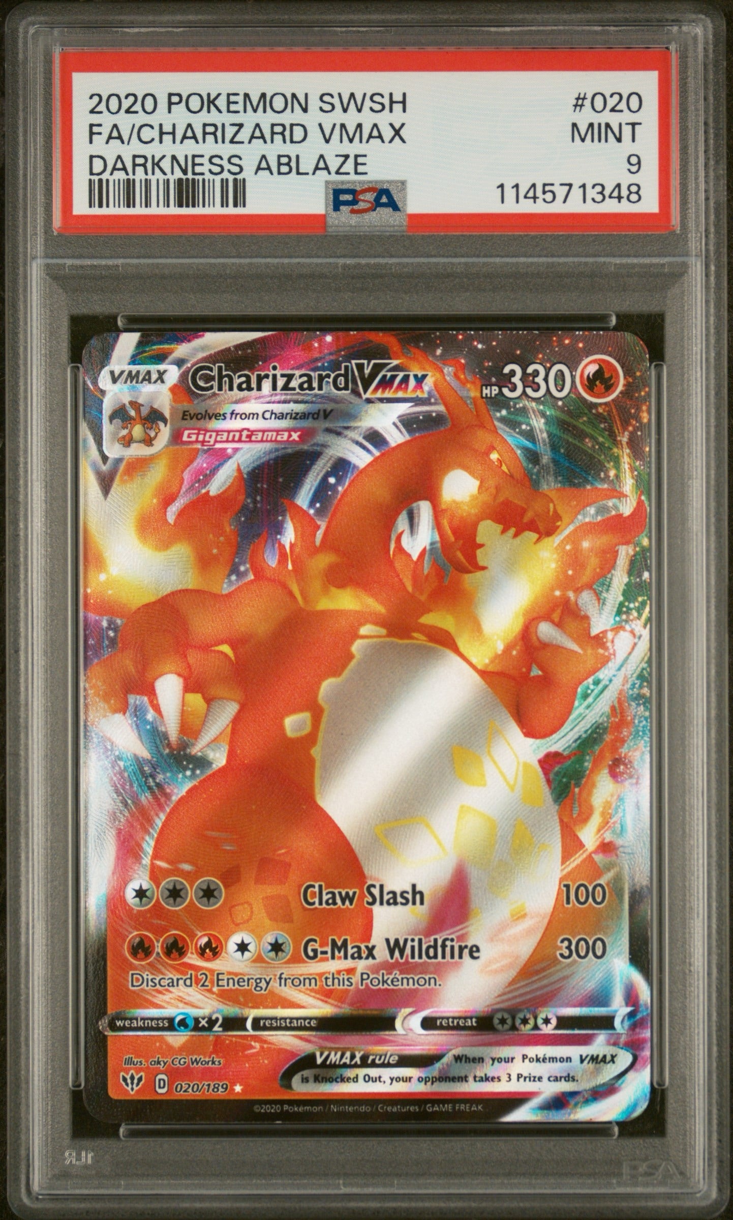 2020 POKEMON SWORD & SHIELD DARKNESS ABLAZE #020 CHARIZARD VMAX 020/189 PSA 9 - Doe's Cards