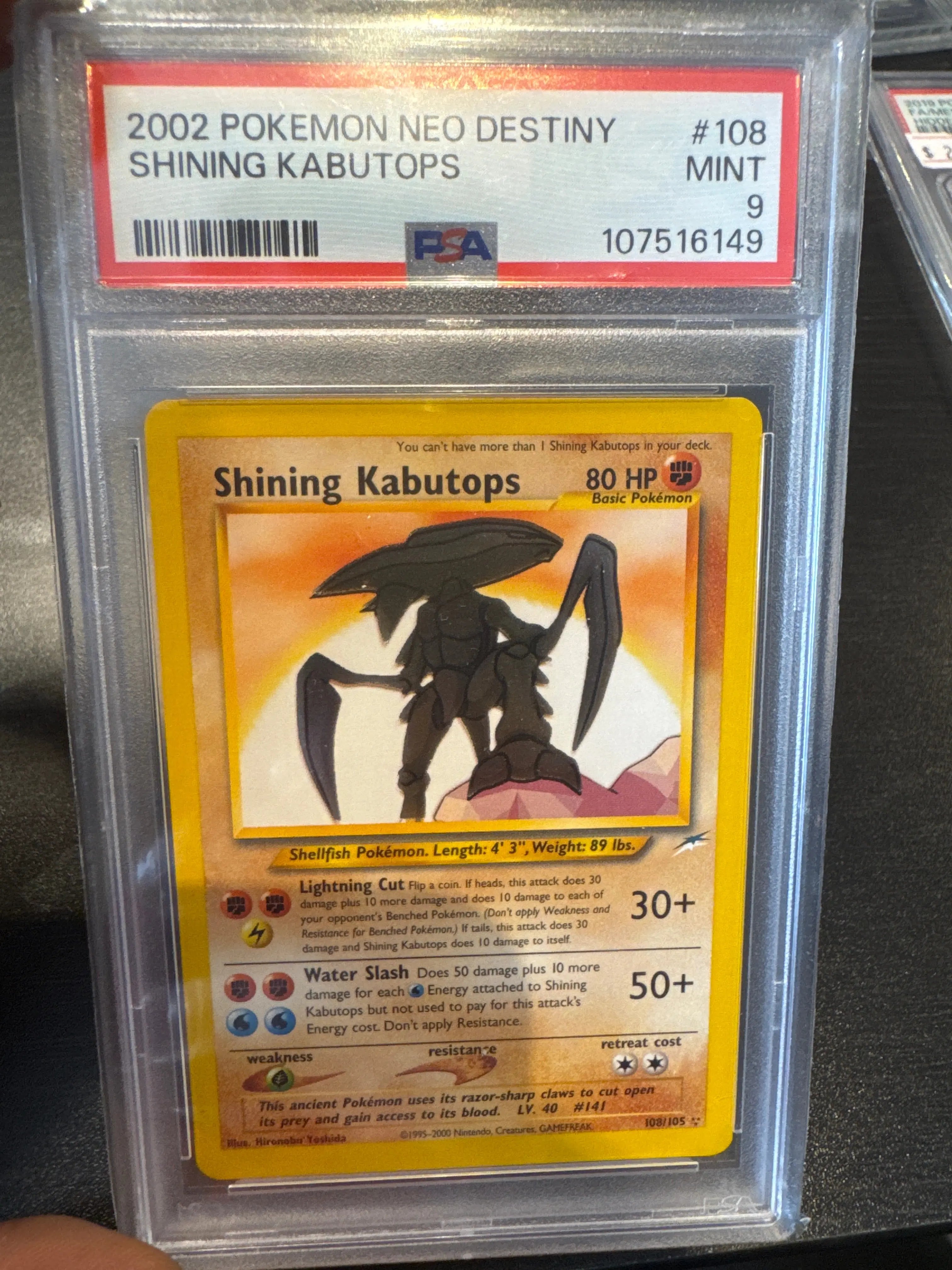 PSA 9 - 2002 POKEMON NEO DESTINY #108 SHINING KABUTOPS - Doe's Cards