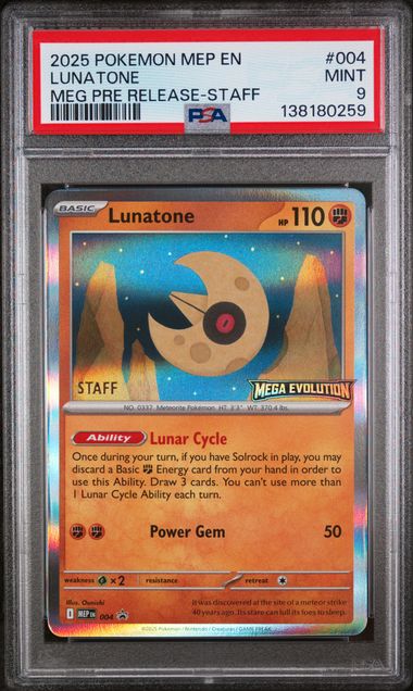 PSA 9 -2025 POKEMON MEP EN-ME BLACK STAR PROMO #004 LUNATONE MEG PRE RELEASE-STAFF Doe's Cards