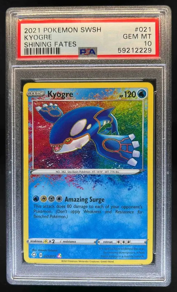 PSA 10 - 2021 POKEMON SWORD & SHIELD SHINING FATES #021 KYOGRE SHINING FATES - Doe's Cards