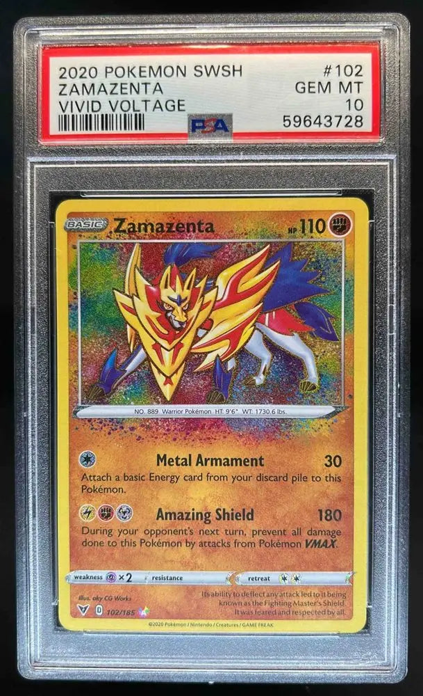 PSA 10 - 2020 POKEMON SWORD & SHIELD VIVID VOLTAGE #102 ZAMAZENTA VIVID VOLTAGE - Doe's Cards