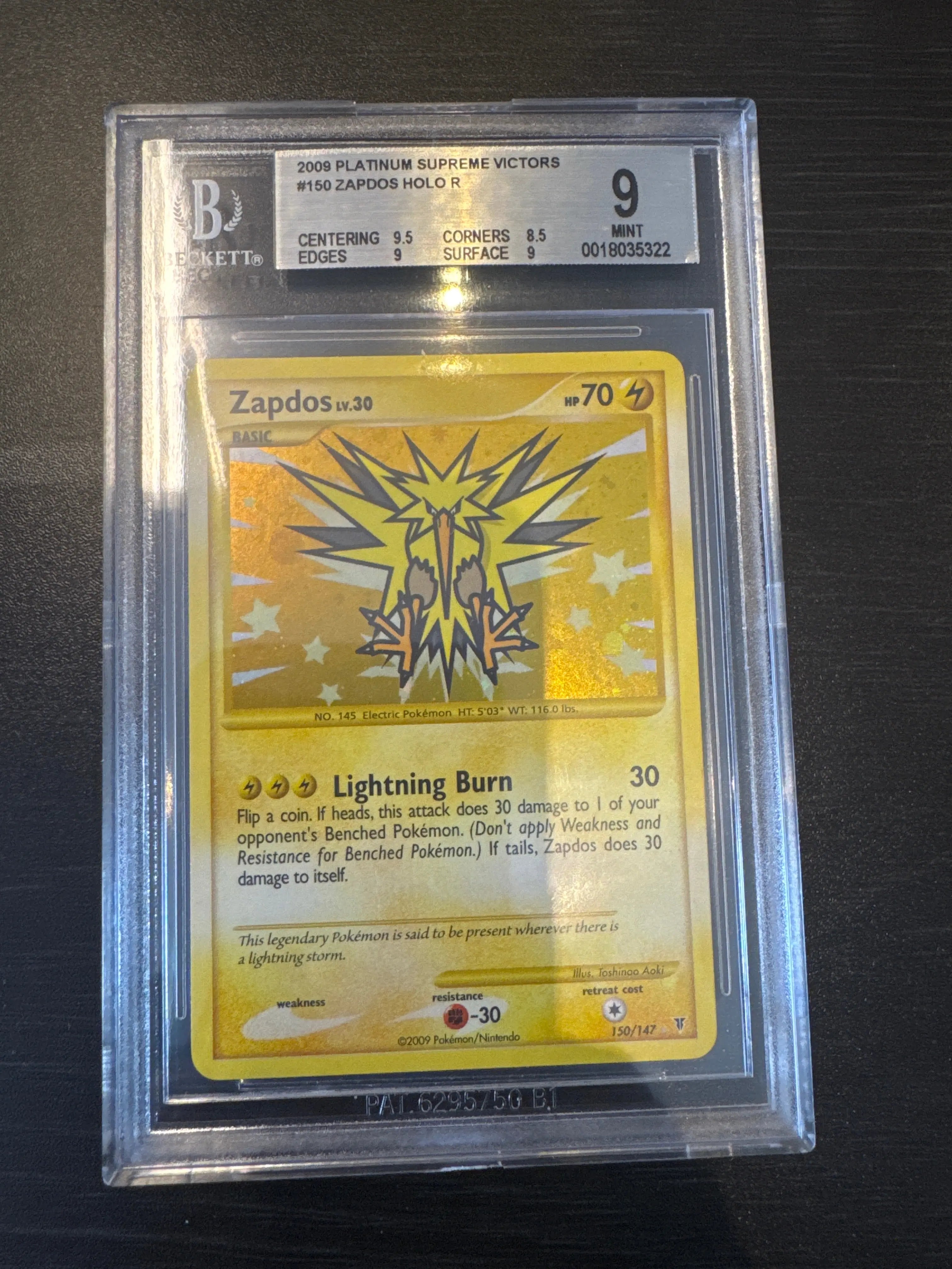 BGS 9 - 2009 Pokemon Platinum Supreme Victors Zapdos Holo R - Doe's Cards