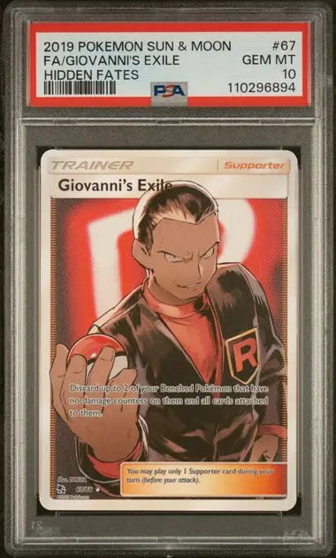 PSA 10 - 2019 POKEMON SUN & MOON HIDDEN FATES #67 FA/GIOVANNI'S EXILE HIDDEN FATES - Doe's Cards