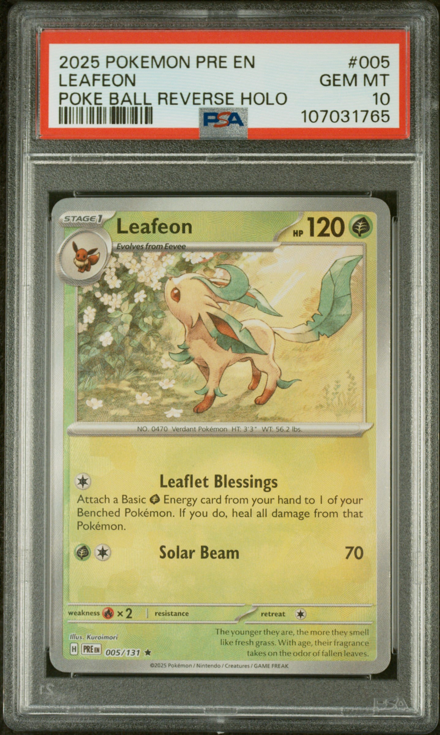 PSA 10 - 2025 POKEMON PRE EN-PRISMATIC EVOLUTIONS #005 LEAFEON POKE BALL REVERSE HOLO - Doe's Cards