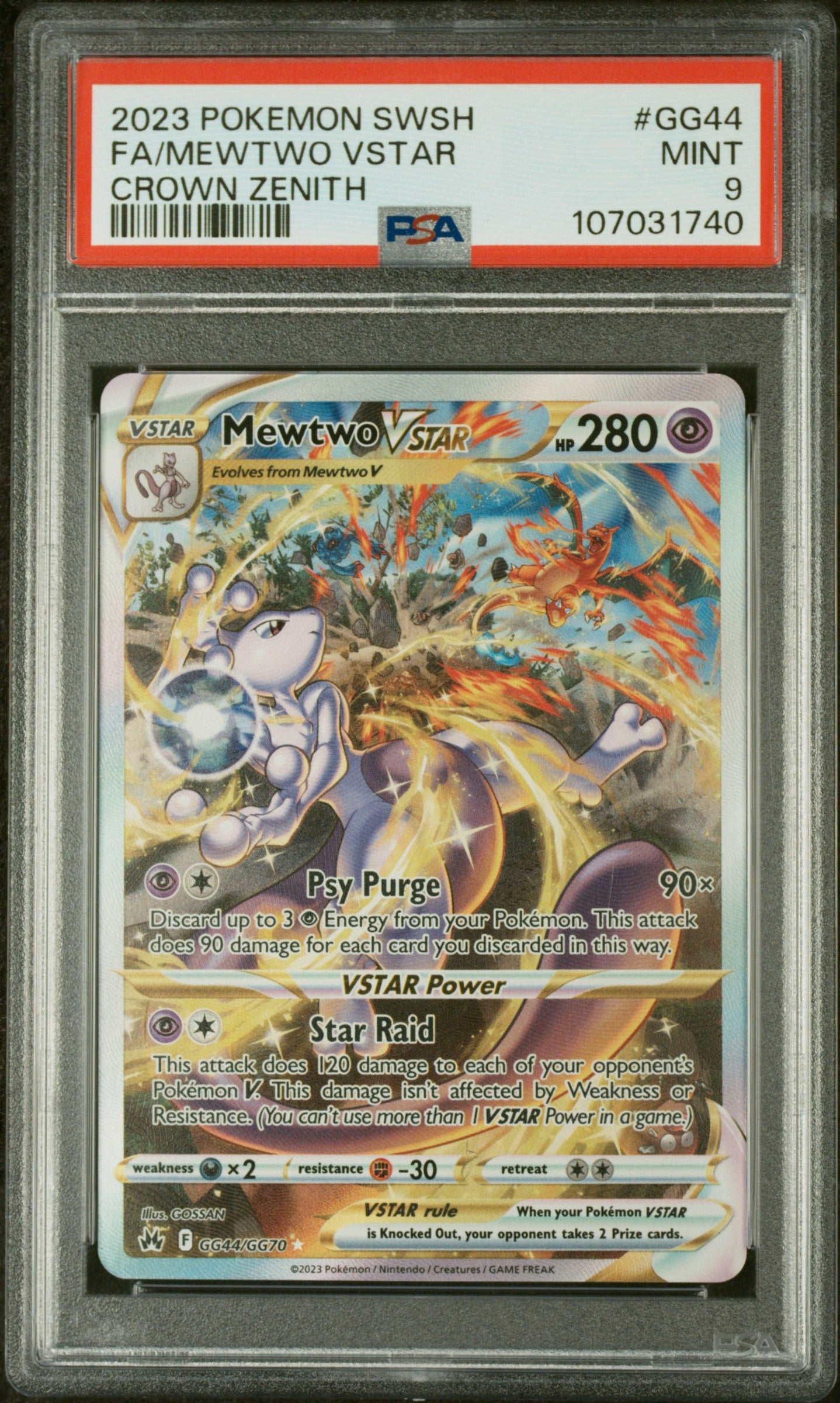 PSA 9 - 2023 POKEMON SWORD AND SHIELD CROWN ZENITH #GG44 FA/MEWTWO VSTAR CROWN ZENITH - Doe's Cards