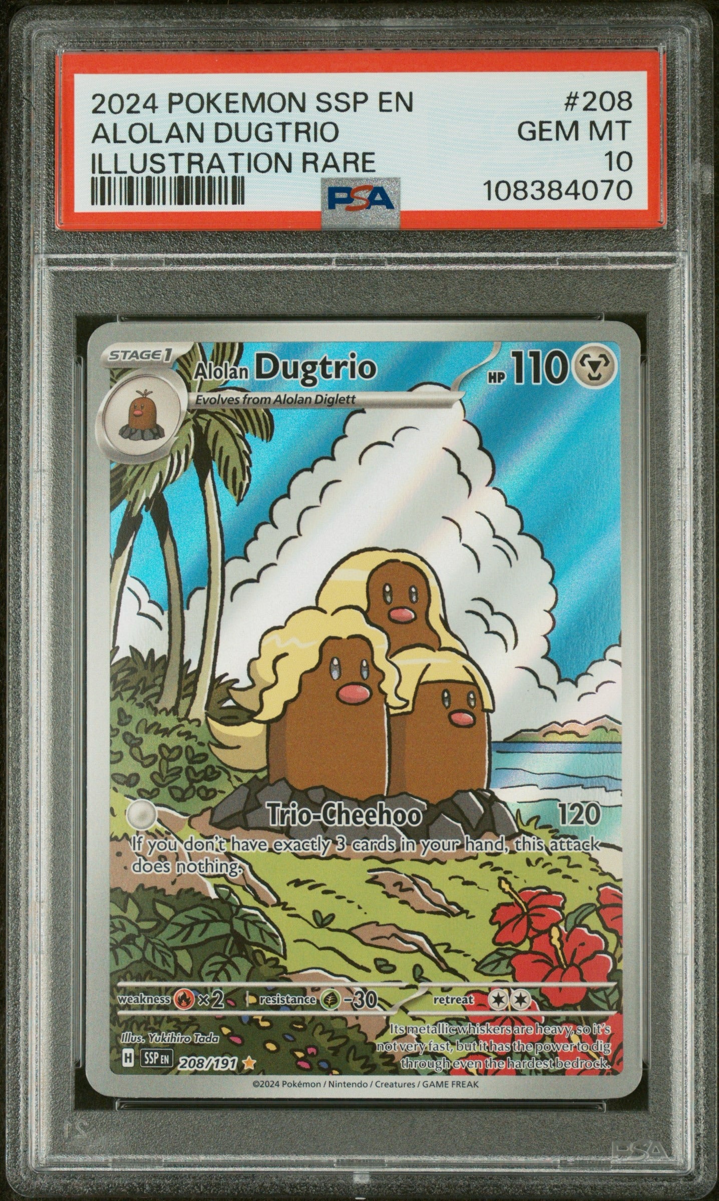 PSA 10 - 2024 POKEMON SSP EN-SURGING SPARKS #208 ALOLAN DUGTRIO ILLUSTRATION RARE - Doe's Cards