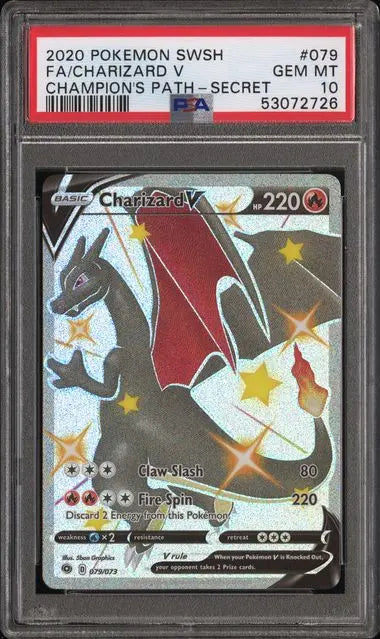 PSA 10 - 2020 POKEMON SWORD & SHIELD CHAMPION'S PATH #079 FA/CHARIZARD V CHAMPION'S PATH-SECRET - Doe's Cards