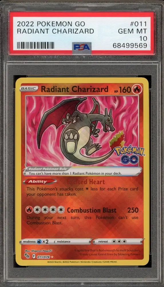 PSA 10 - 2022 POKEMON GO #011 RADIANT CHARIZARD - Doe's Cards