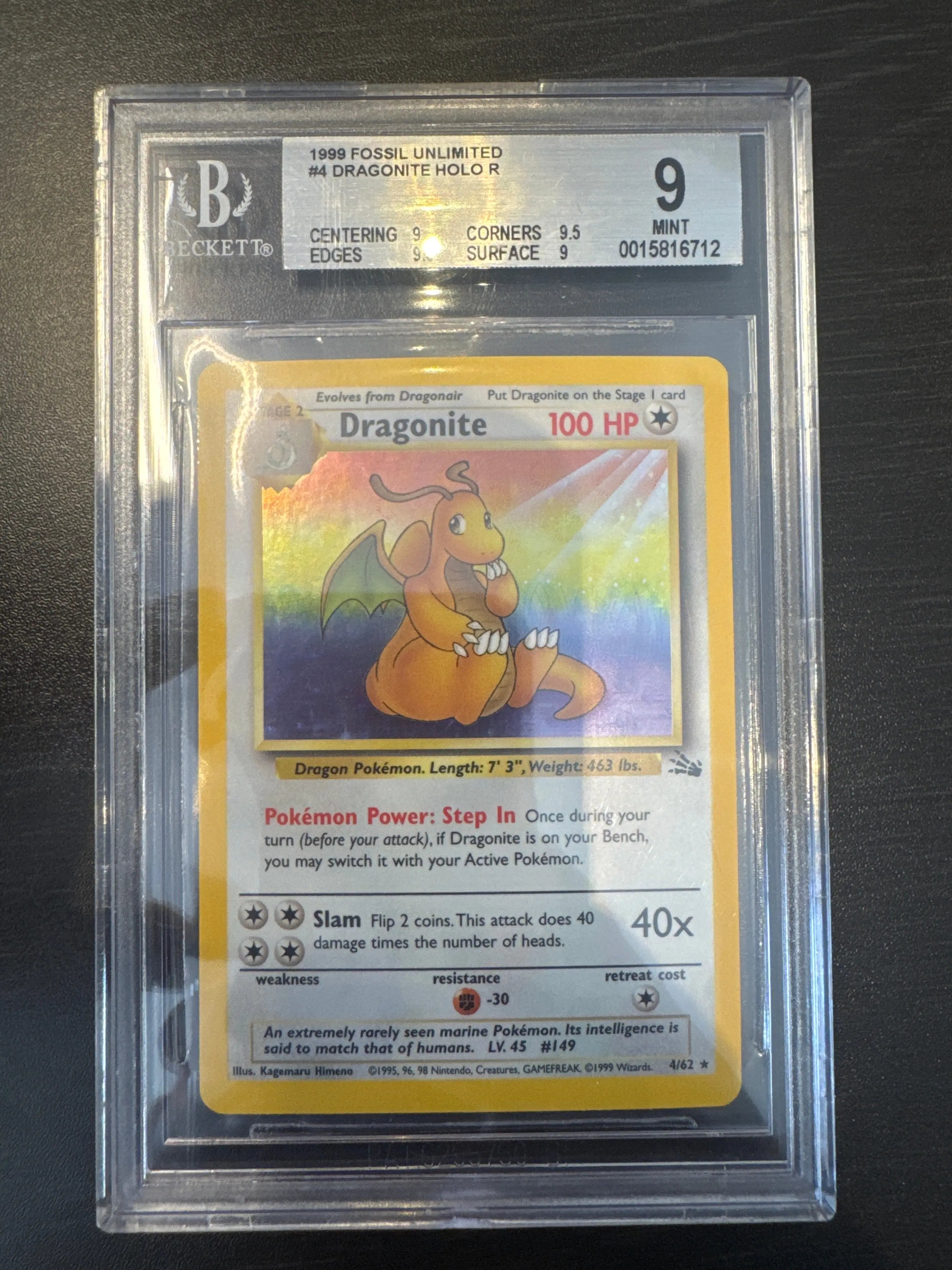 BGS 9 - 1999 Fossil unlimited #4 Dragonite holo R - Doe's Cards