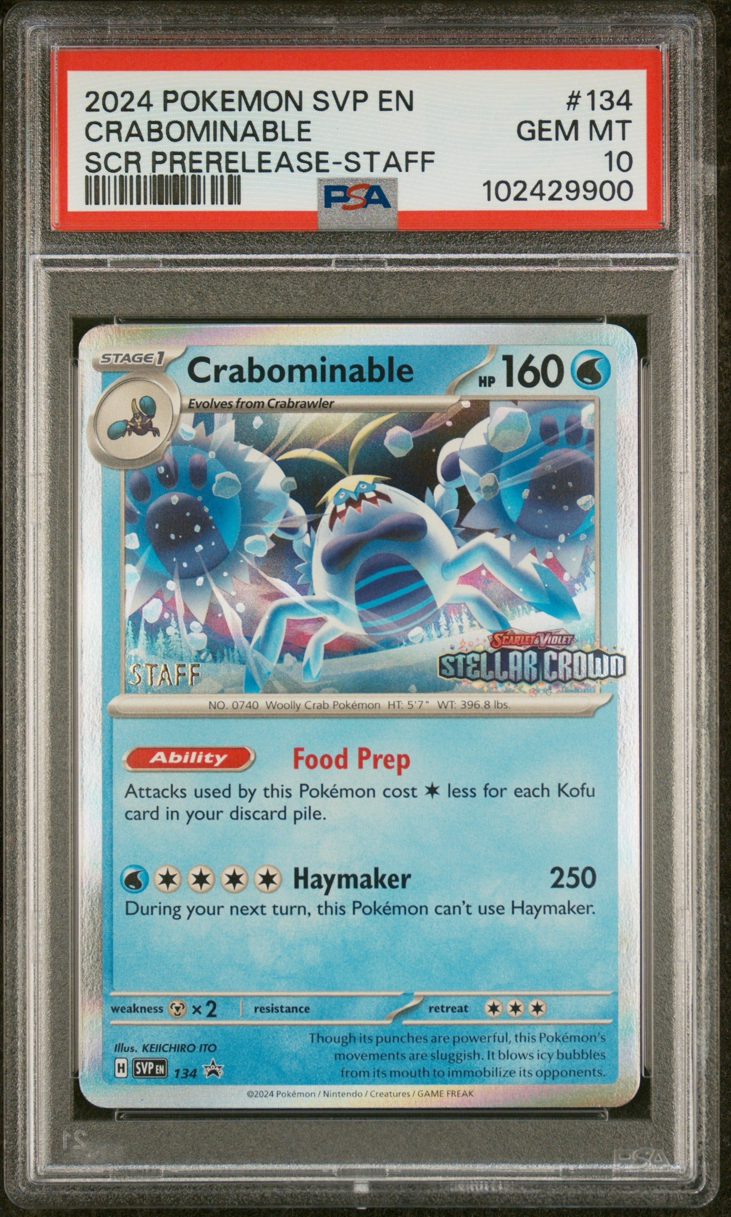 Psa 10 2024 POKEMON SVP EN-SV BLACK STAR PROMO #134 CRABOMINABLE SCR PRERELEASE-STAFF - Doe's Cards