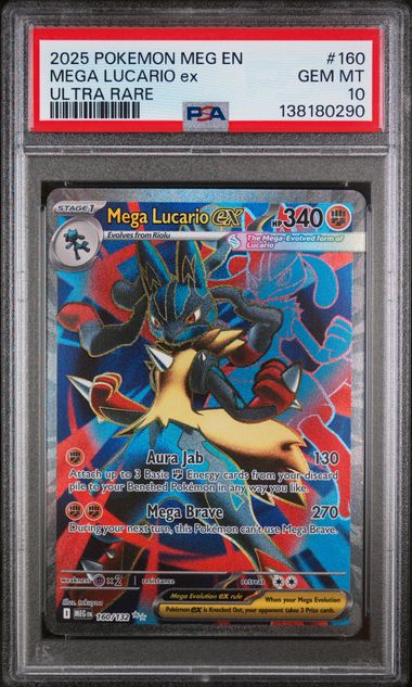 PSA 10 - 2025 POKEMON MEG EN-MEGA EVOLUTION #160 MEGA LUCARIO ex ULTRA RARE Doe's Cards