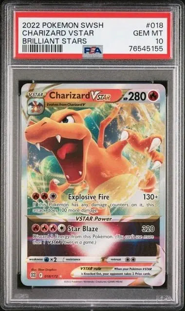 PSA 10 - 2022 POKEMON SWORD & SHIELD BRILLIANT STARS #018 CHARIZARD VSTAR BRILLIANT STARS - Doe's Cards