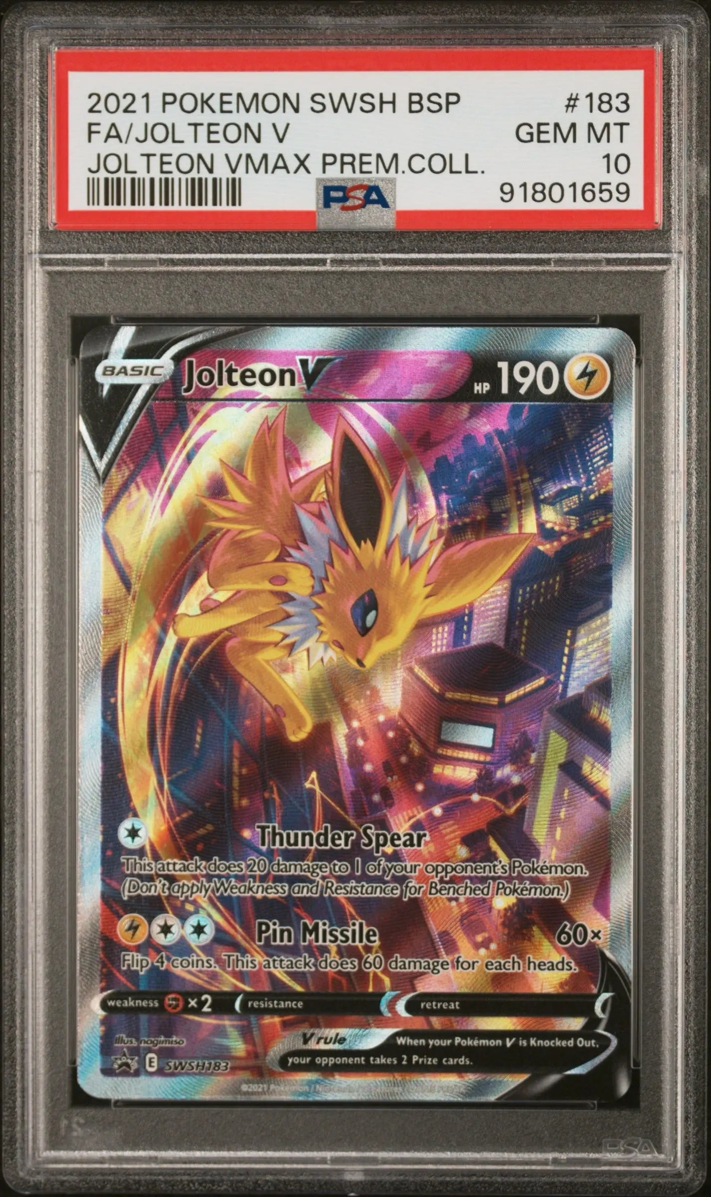 PSA 10 - 2021 POKEMON SWSH BLACK STAR PROMO #183 FA/JOLTEON V JOLTEON VMAX PREM.COLL. - Doe's Cards