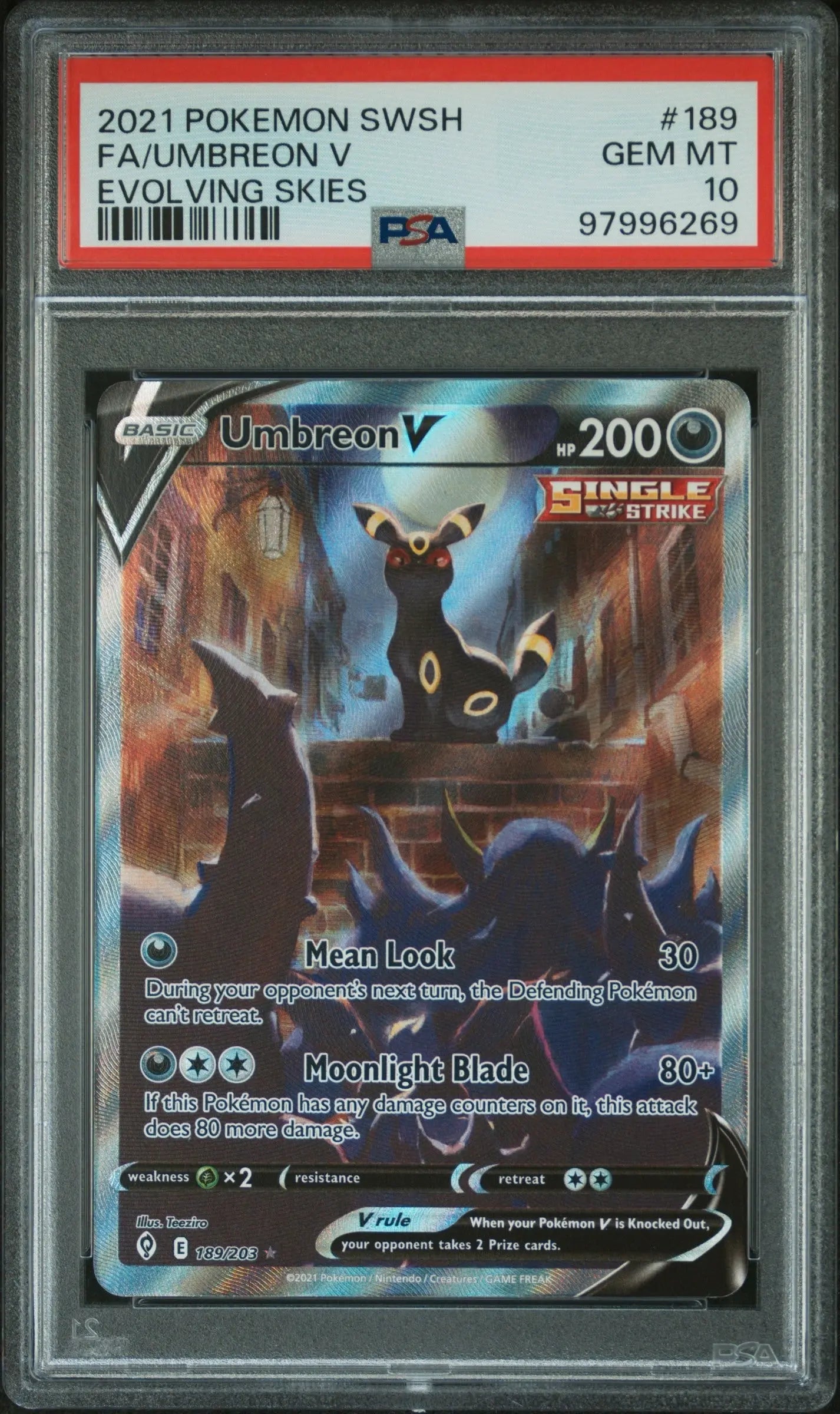 PSA 10 - 2021 POKEMON SWORD & SHIELD EVOLVING SKIES #189 FA/UMBREON V EVOLVING SKIES - Doe's Cards