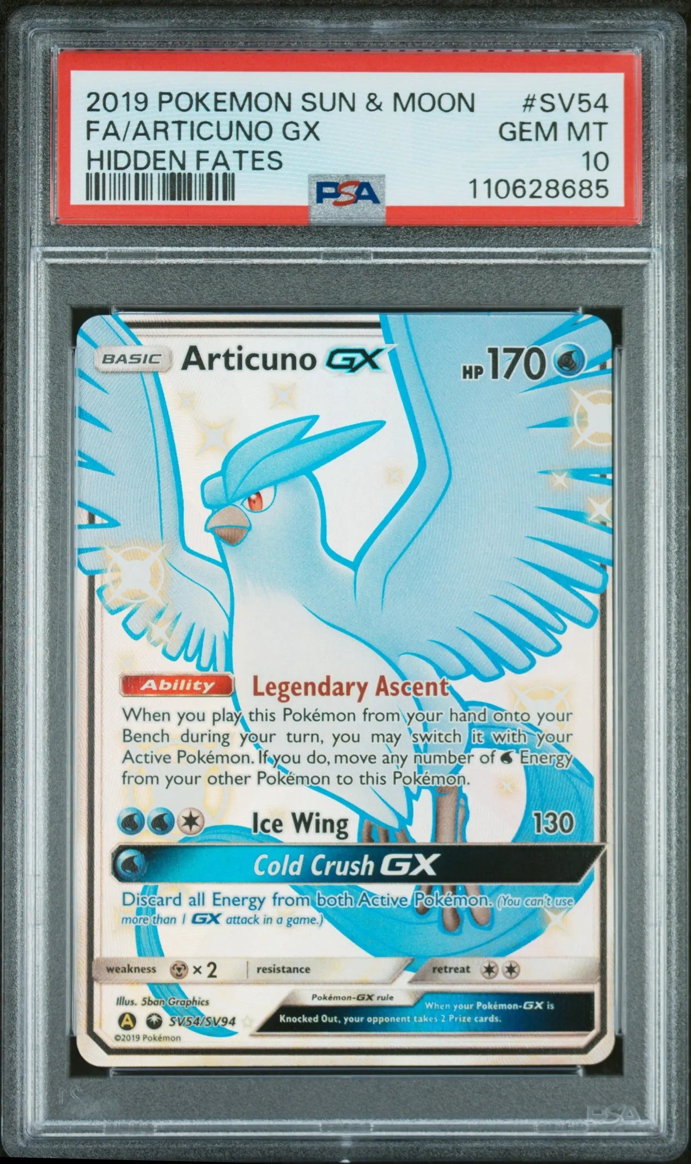 PSA 10 - 2019 POKEMON SUN & MOON HIDDEN FATES #SV54 FA/ARTICUNO GX HIDDEN FATES - Doe's Cards