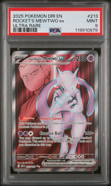 PSA 9 -2025 POKEMON DRI EN-DESTINED RIVALS #213 ROCKET'S MEWTWO ex ULTRA RARE - Doe's Cards