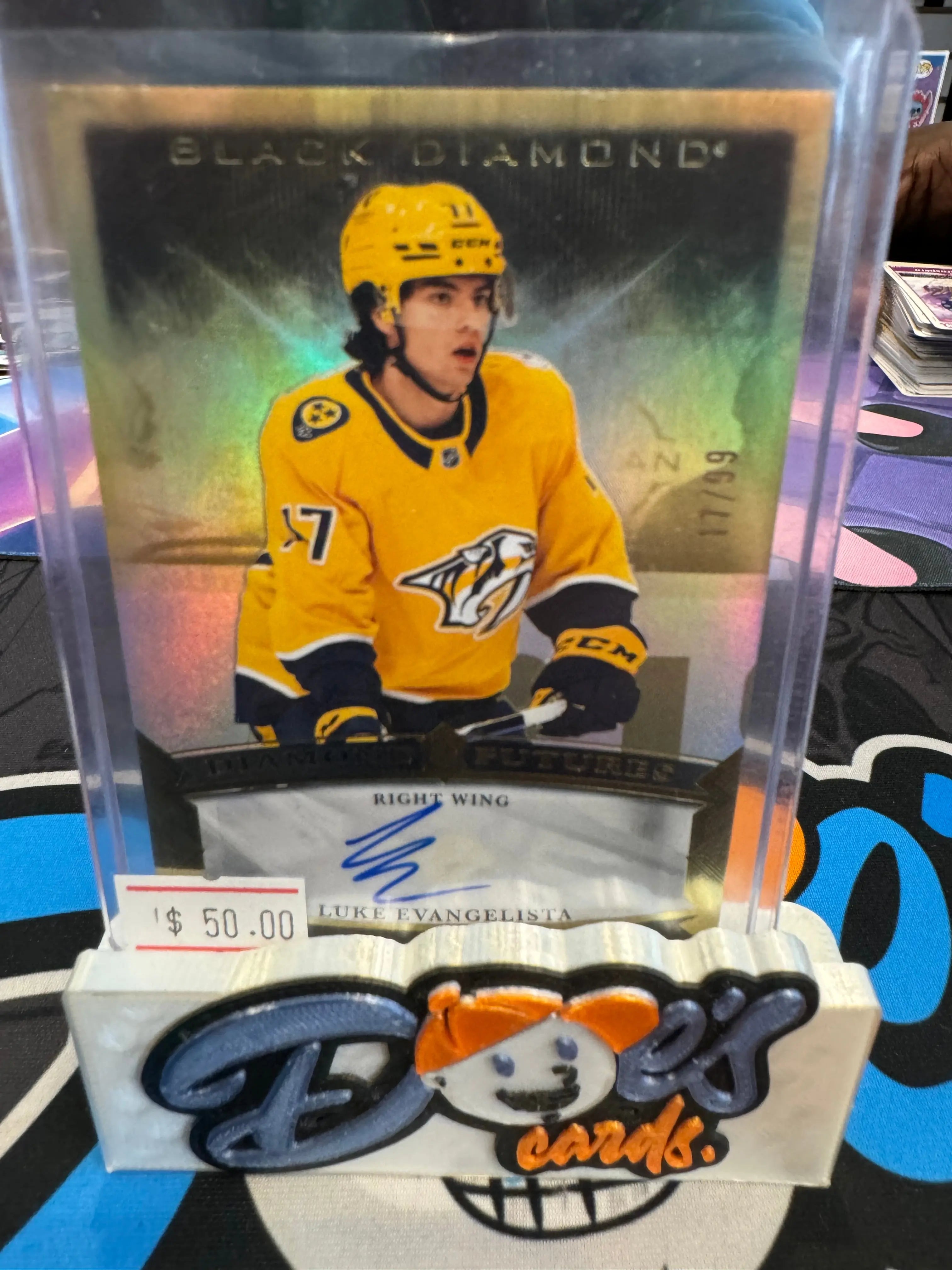 2023-24 Upper Deck Black Diamond Futures Gold Auto /99 Luke Evangelista #BDF-LE - Doe's Cards