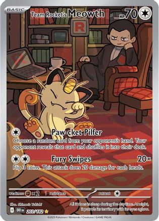 Team Rocket's Meowth 203/182 - Holofoil SV10 Destined Rivals - Illustration Rare SV10: Destined Rivals