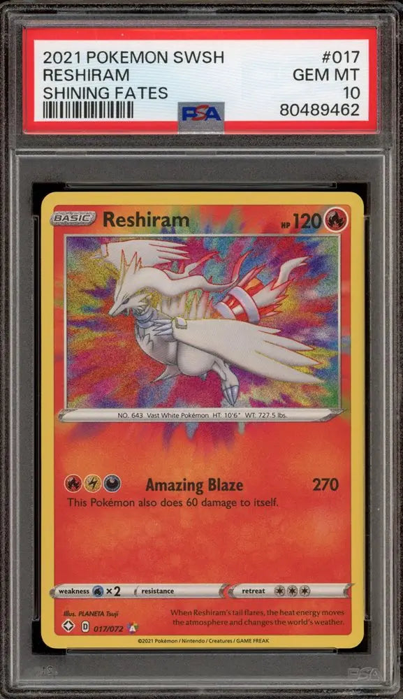 PSA 10 - 2021 POKEMON SWORD & SHIELD SHINING FATES #017 RESHIRAM SHINING FATES - Doe's Cards