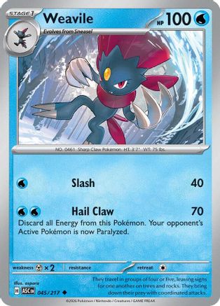 Weavile 045/217 - Reverse Holofoil ME Ascended Heroes - Uncommon ME: Ascended Heroes