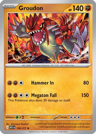 Groudon 108 - Reverse Holofoil ME Ascended Heroes - Rare ME: Ascended Heroes