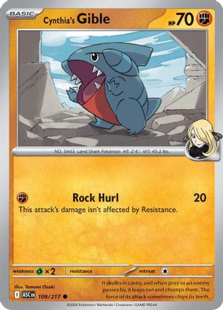 Cynthia's Gible 109 - Reverse Holofoil ME Ascended Heroes - Common ME: Ascended Heroes