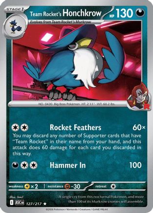 Team Rocket's Honchkrow 127 - Reverse Holofoil ME Ascended Heroes - Rare ME: Ascended Heroes