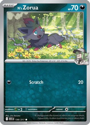 N's Zorua 136 - Reverse Holofoil ME Ascended Heroes - Common ME: Ascended Heroes