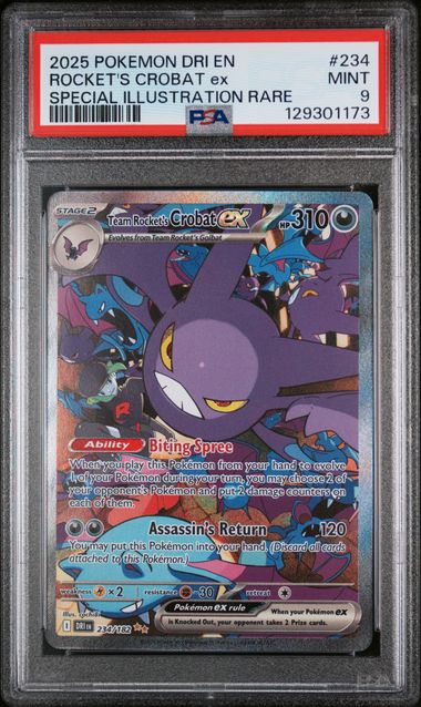PSA 9 - 2025 POKEMON DRI EN-DESTINED RIVALS #234 ROCKET'S CROBAT ex SPECIAL ILLUSTRATION RARE Doe's Cards