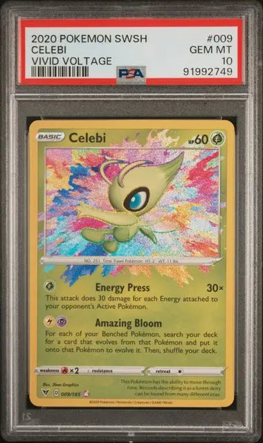PSA 10 - 2020 POKEMON SWORD & SHIELD VIVID VOLTAGE #009 CELEBI VIVID VOLTAGE - Doe's Cards
