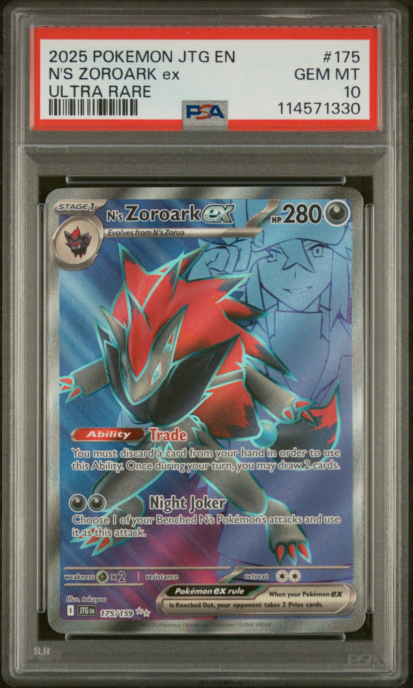 2025 POKEMON JTG EN-JOURNEY TOGETHER ULTRA RARE #175 N'S ZOROARK EX PSA 10 - Doe's Cards