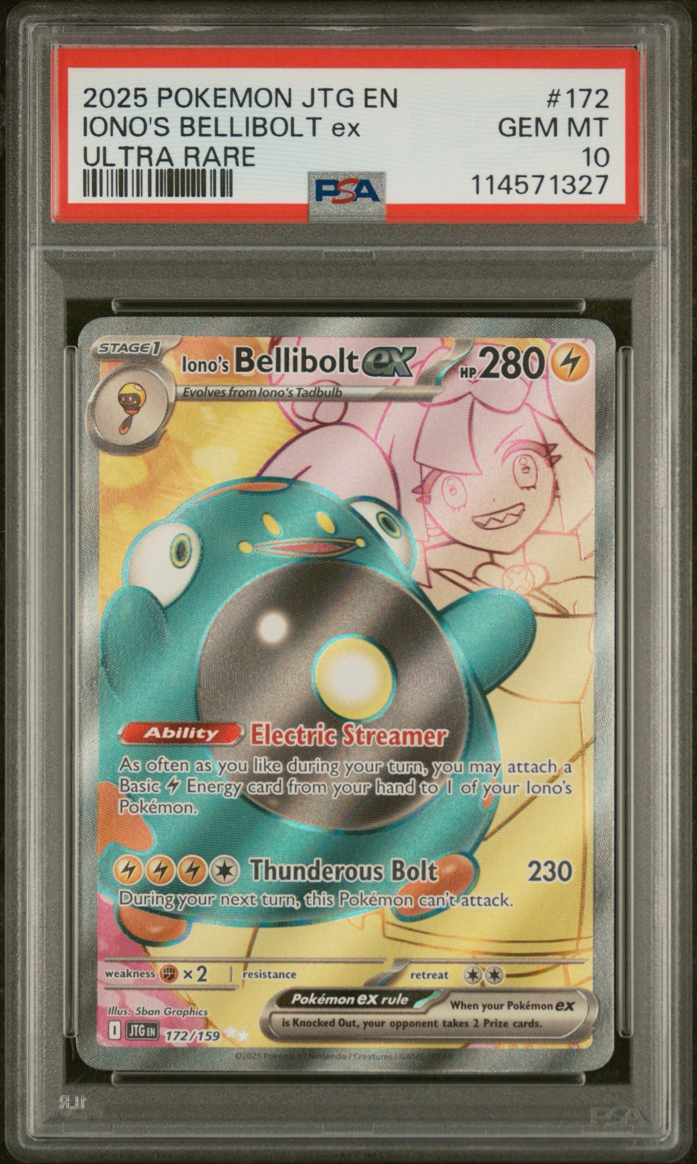 2025 POKEMON JTG EN-JOURNEY TOGETHER ULTRA RARE #172 IONO'S BELLIBOLT EX PSA 10 - Doe's Cards