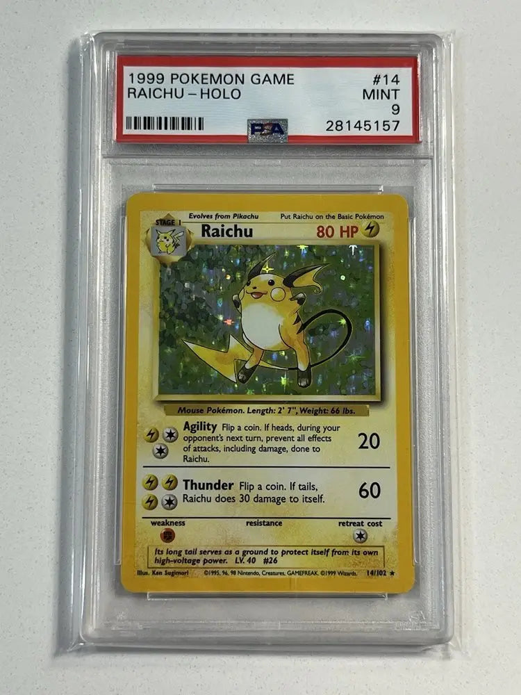 PSA 9 -1999 POKEMON GAME #14 RAICHU-HOLO - Doe's Cards