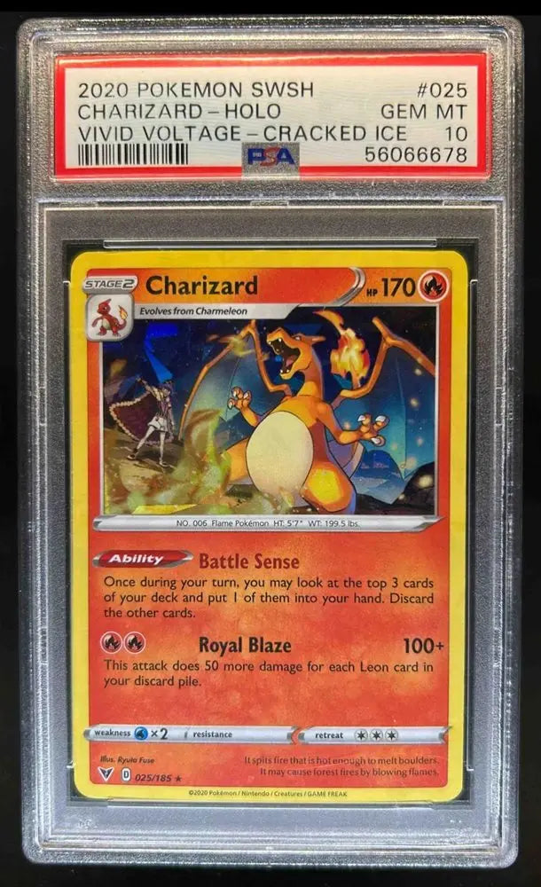 PSA 10 - 2020 POKEMON SWORD & SHIELD VIVID VOLTAGE CRACKED ICE CHARIZARD-HOLO #025 - Doe's Cards