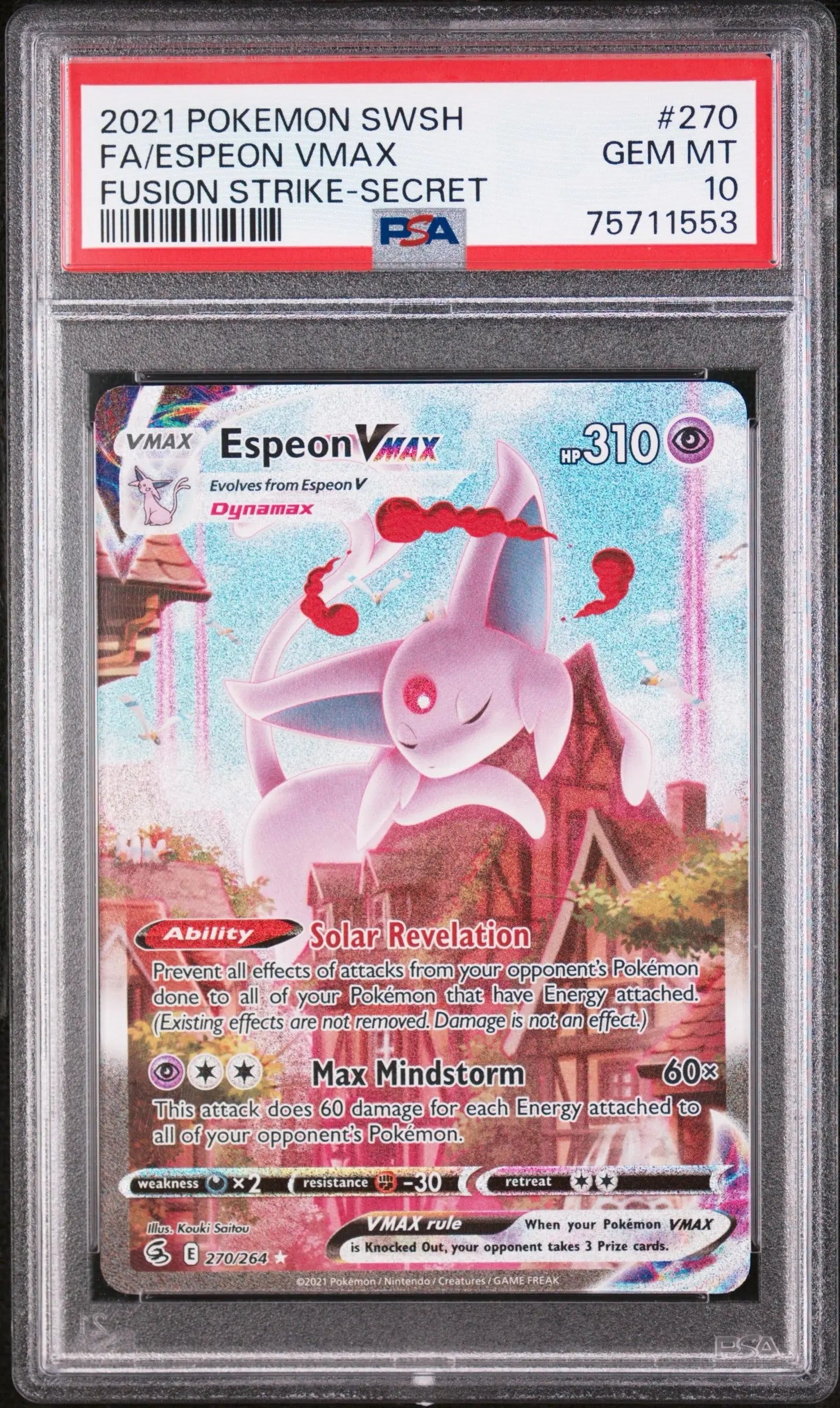 PSA 10 - 2021 POKEMON SWORD & SHIELD FUSION STRIKE #270 FA/ESPEON VMAX FUSION STRIKE-SECRET - Doe's Cards