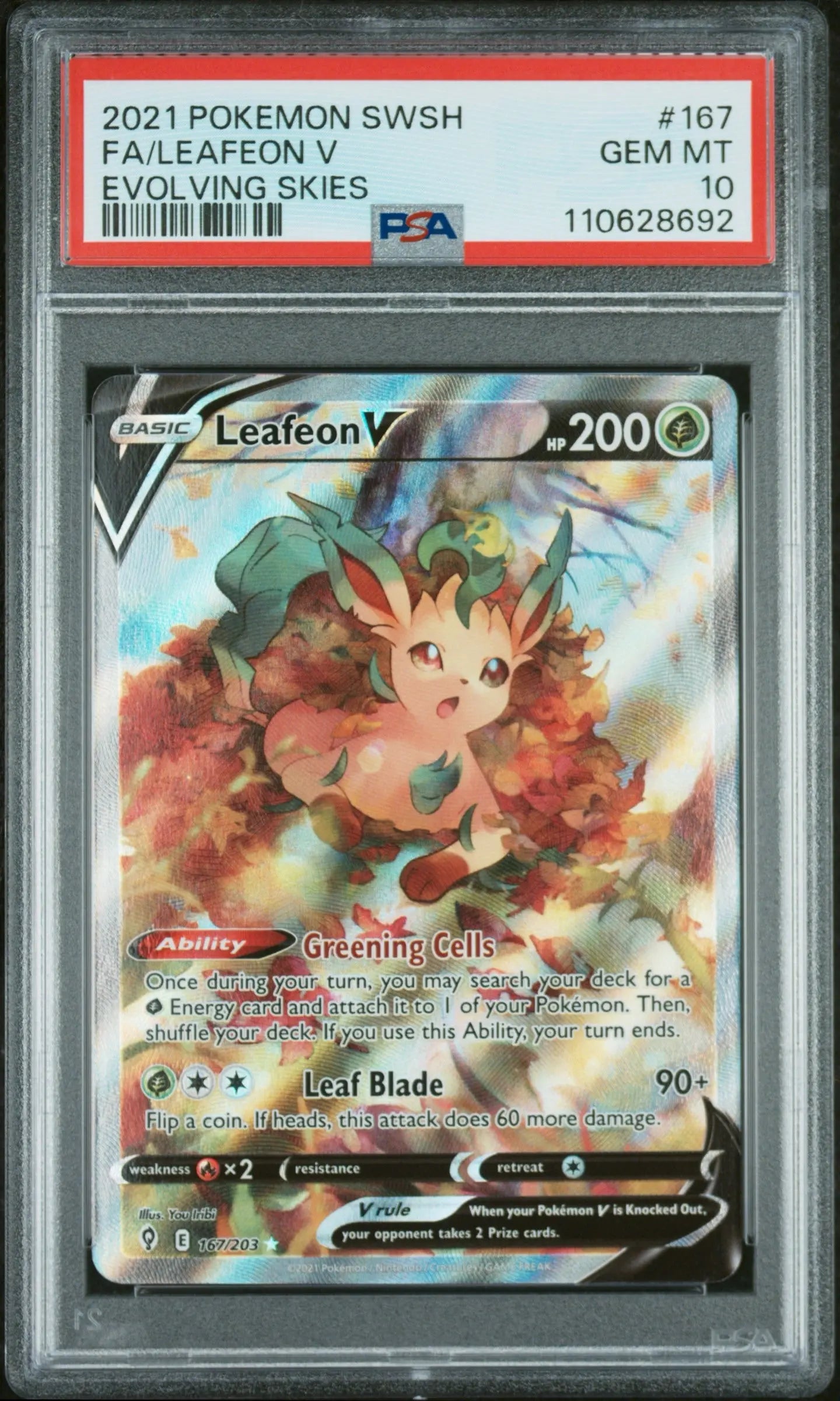 PSA 10 - 2021 POKEMON SWORD & SHIELD EVOLVING SKIES #167 FA/LEAFEON V EVOLVING SKIES - Doe's Cards