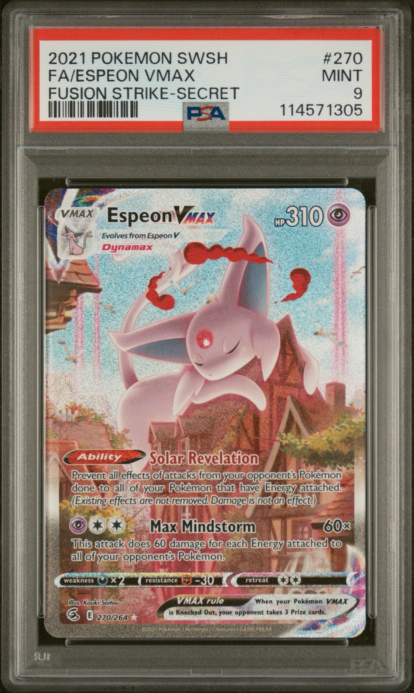2021 POKEMON SWORD & SHIELD FUSION STRIKE SECRET #270 FULL ART/ESPEON VMAX PSA 9 - Doe's Cards