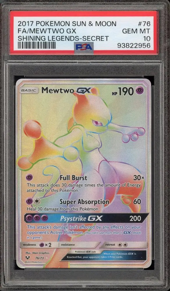 PSA 10 - 2017 POKEMON SUN & MOON SHINING LEGENDS #76 FA/MEWTWO GX SHINING LEGENDS-SECRET - Doe's Cards