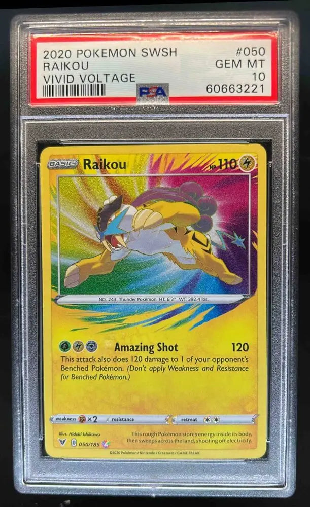 PSA 10 - 2020 POKEMON SWORD & SHIELD VIVID VOLTAGE #050 RAIKOU VIVID VOLTAGE - Doe's Cards