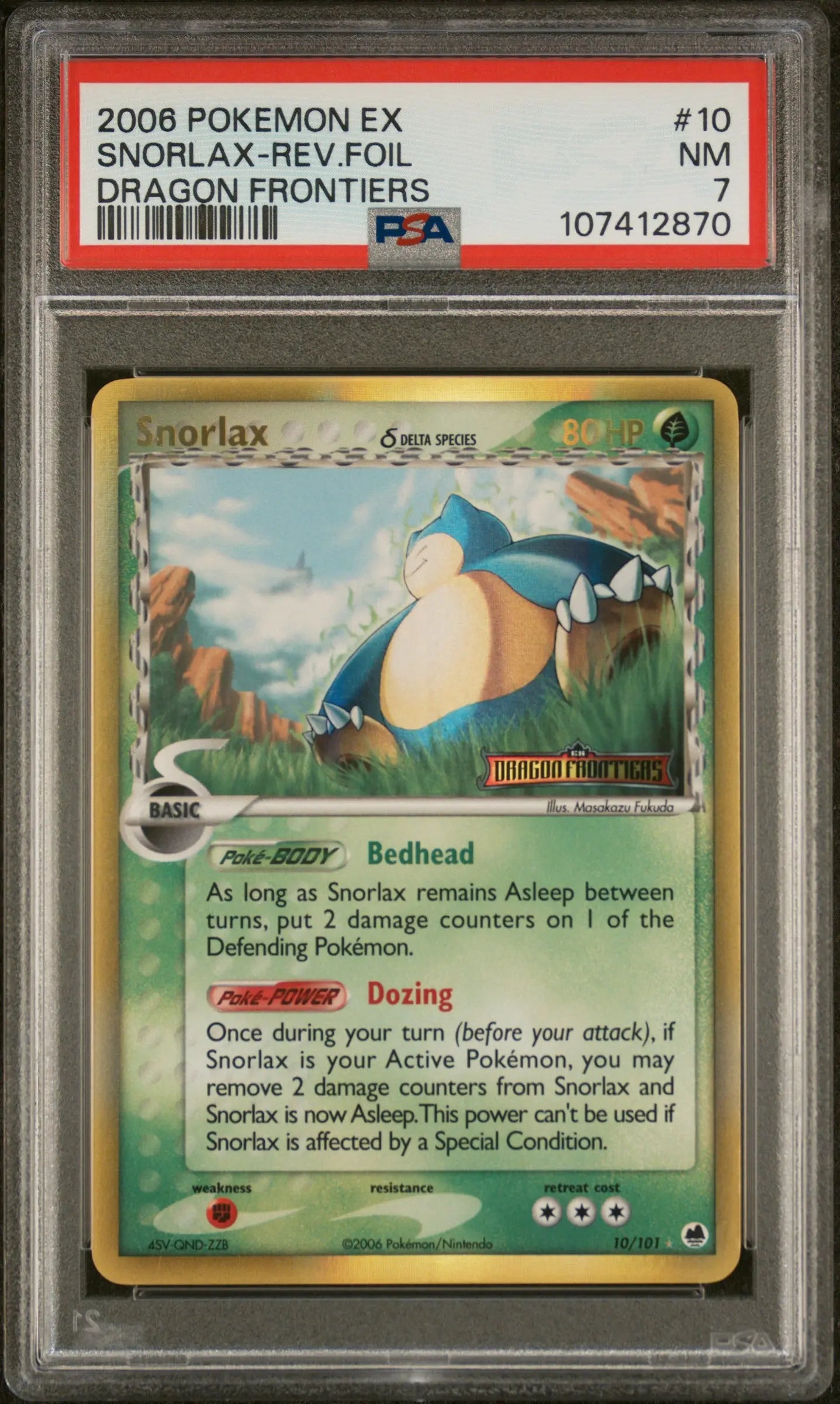 PSA 7 - 2006 POKEMON EX DRAGON FRONTIERS #10 SNORLAX-REV.FOIL DRAGON FRONTIERS - Doe's Cards