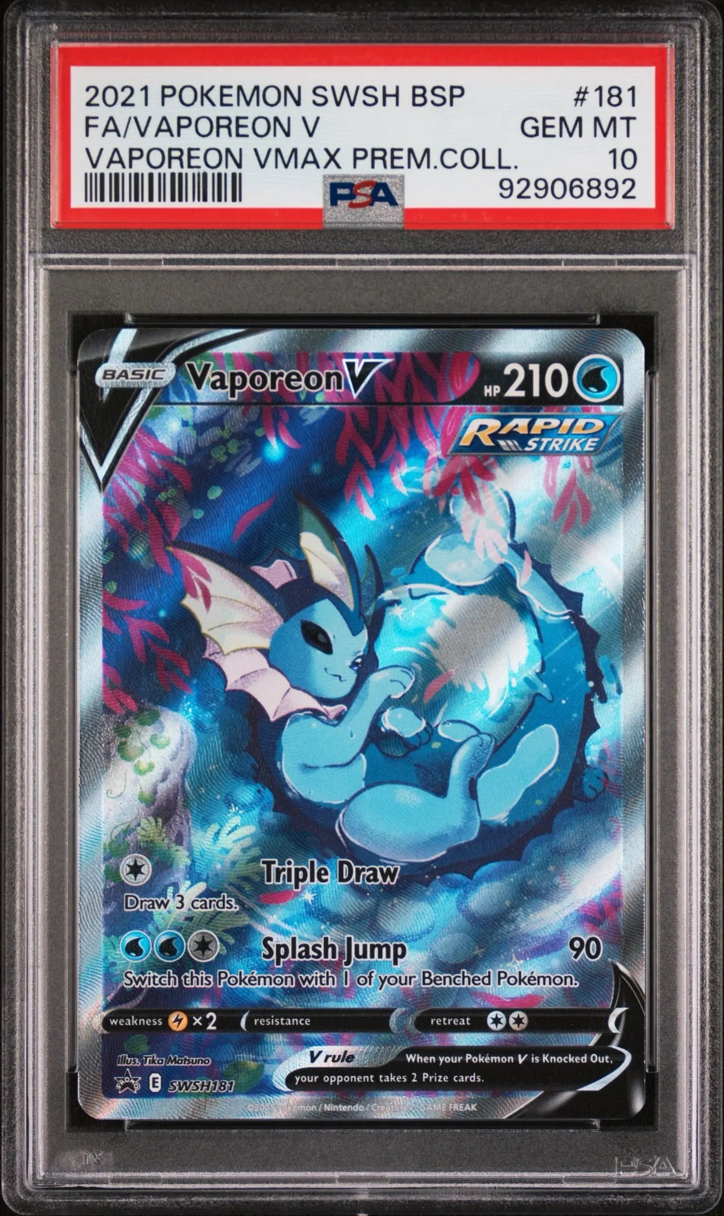 PSA 10 - 2021 POKEMON SWSH BLACK STAR PROMO #181 FA/VAPOREON V VAPOREON VMAX PREM.COLL. - Doe's Cards