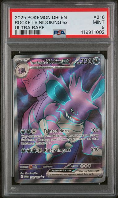 PSA 9 -2025 POKEMON DRI EN-DESTINED RIVALS #216 ROCKET'S NIDOKING ex ULTRA RARE - Doe's Cards