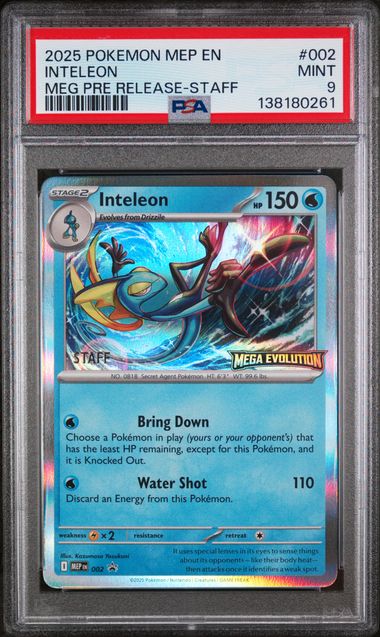 PSA 9 -2025 POKEMON MEP EN-ME BLACK STAR PROMO #002 INTELEON MEG PRE RELEASE-STAFF Doe's Cards