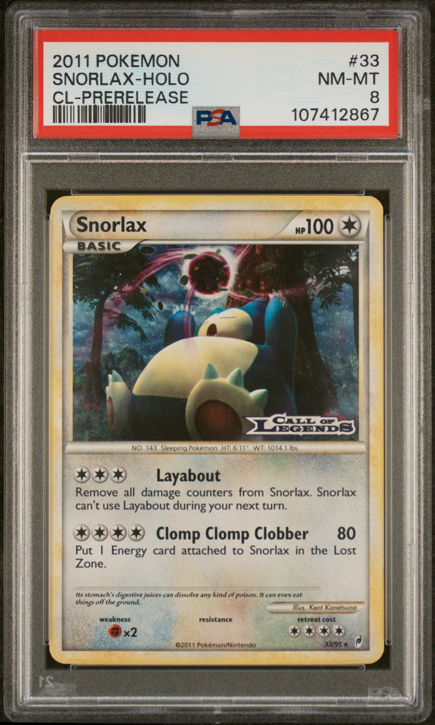 PSA 8 - 2011 POKEMON CALL OF LEGENDS #33 SNORLAX-HOLO CL-PRERELEASE - Doe's Cards