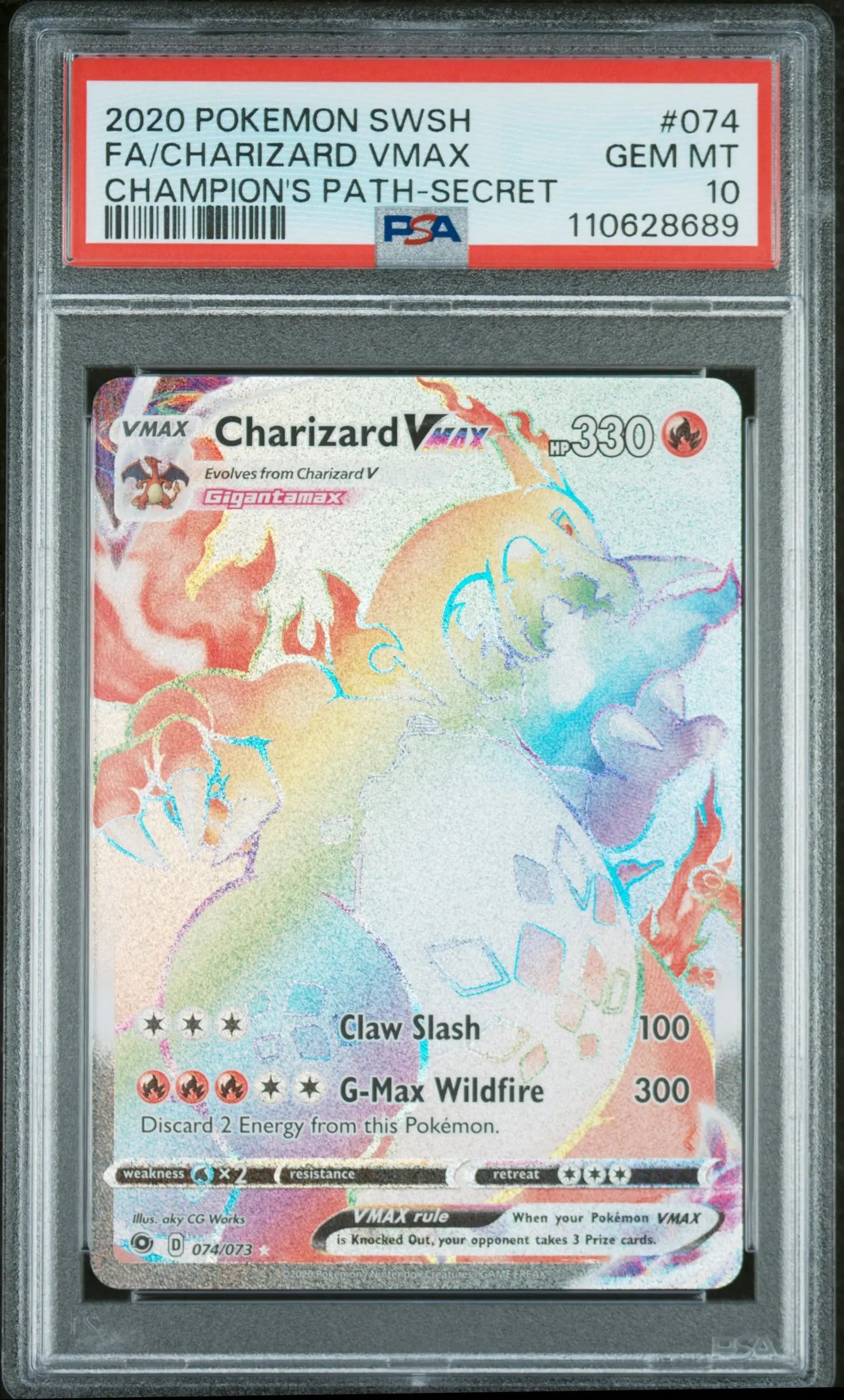PSA 10 - 2020 POKEMON SWORD & SHIELD CHAMPION'S PATH #074 FA/CHARIZARD VMAX CHAMPION'S PATH-SECRET - Doe's Cards