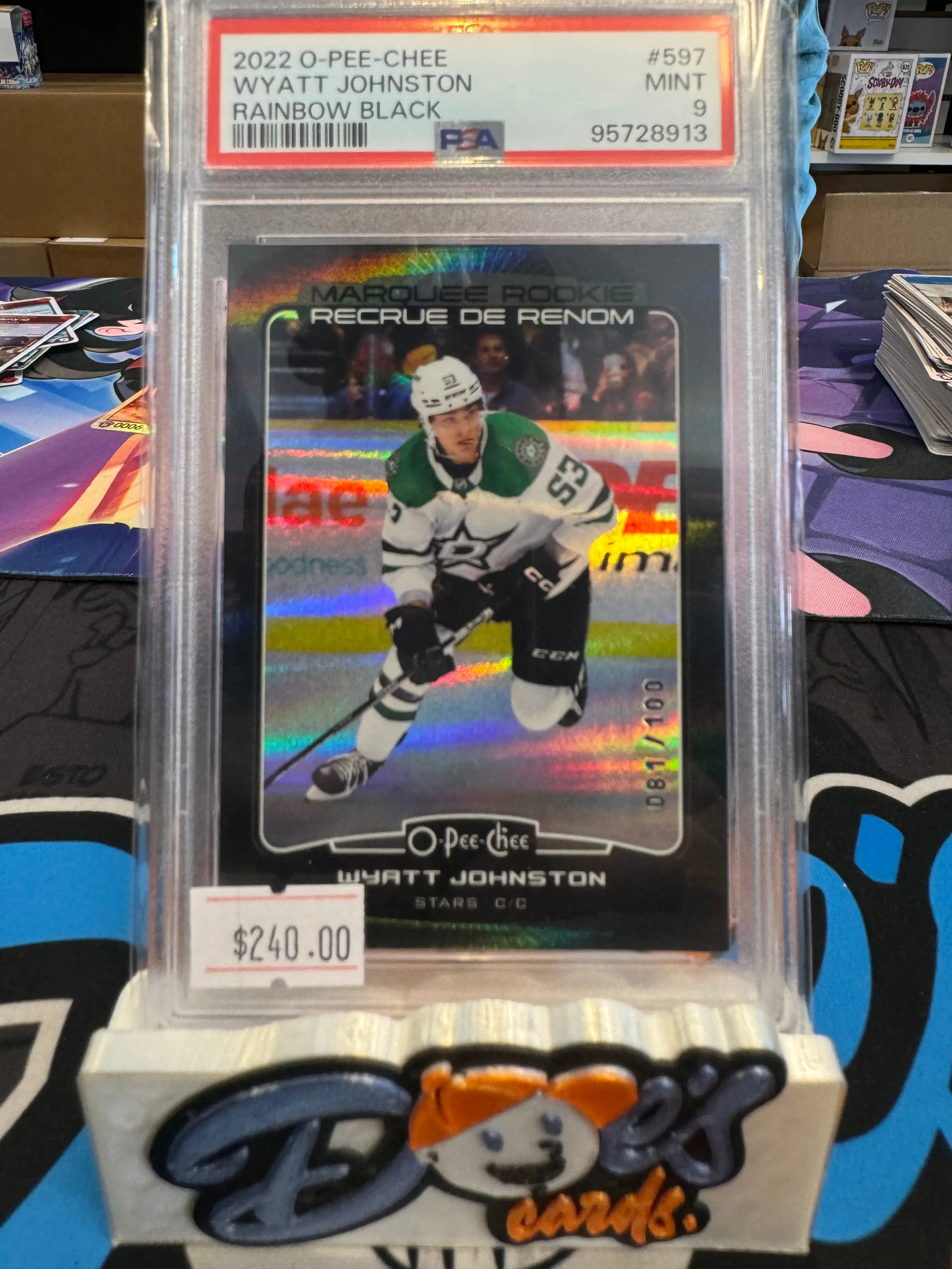 2022 O-Pee-Chee Wyatt Johnston Marquee Rookie Black Rainbow /100 PSA 9 - Doe's Cards