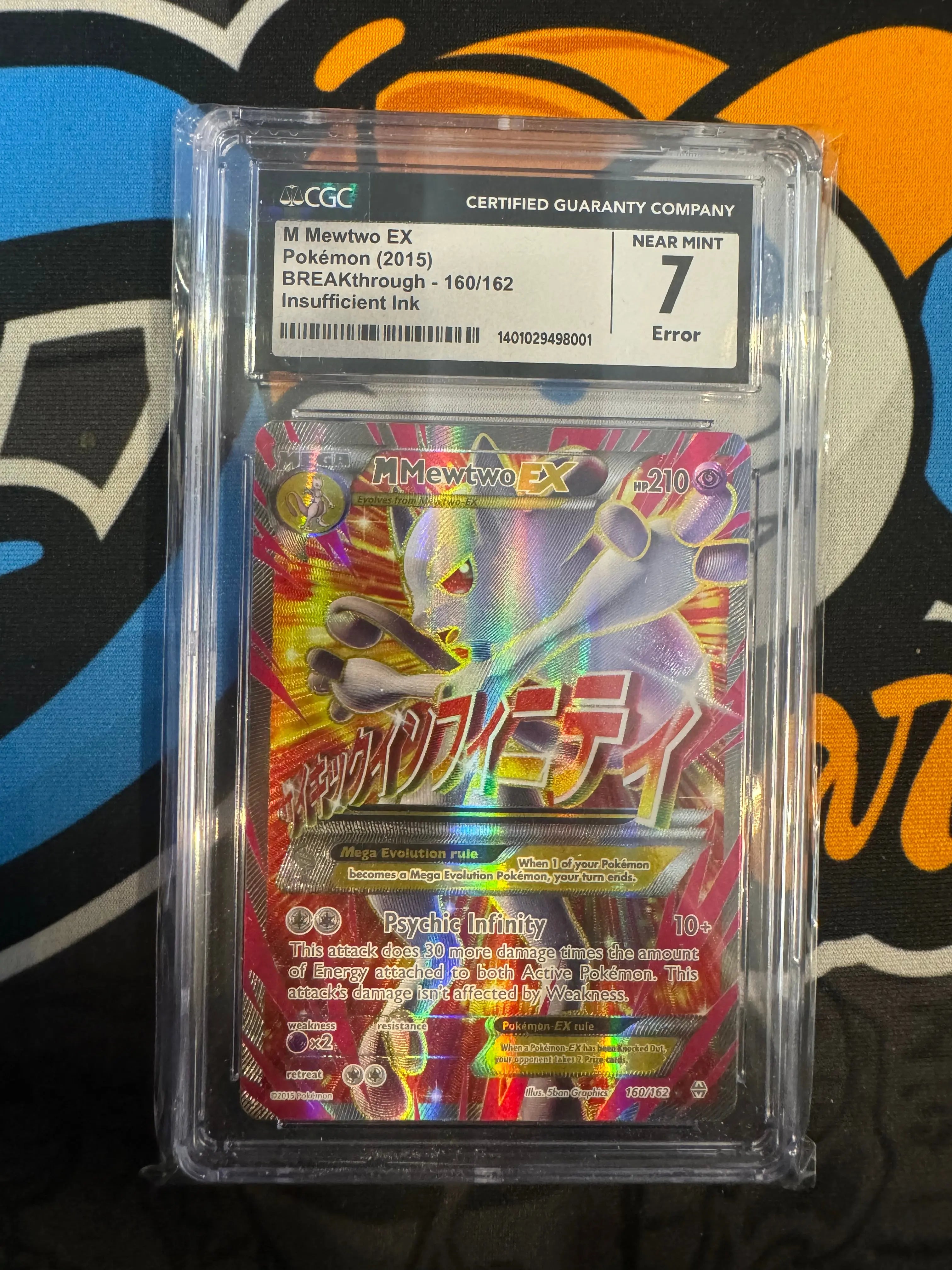 CGC 7 M Mewtwo EX Pokémon (2015) BREAKthrough - 160/162 Insufficient Ink Error - Doe's Cards