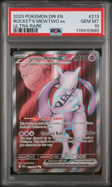 PSA 10 -2025 POKEMON DRI EN-DESTINED RIVALS #213 ROCKET'S MEWTWO ex ULTRA RARE - Doe's Cards