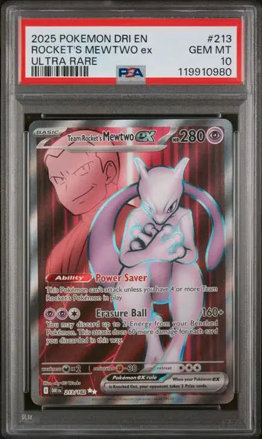 PSA 10 -2025 POKEMON DRI EN-DESTINED RIVALS #213 ROCKET'S MEWTWO ex ULTRA RARE - Doe's Cards
